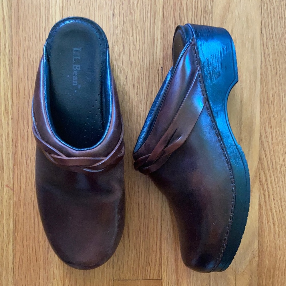 L.L. Bean brown leather mules clogs Shoes 40 7.5 8